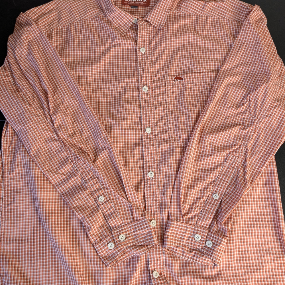 Simms Orange and White Gingham Button-Down Shirt - image 4